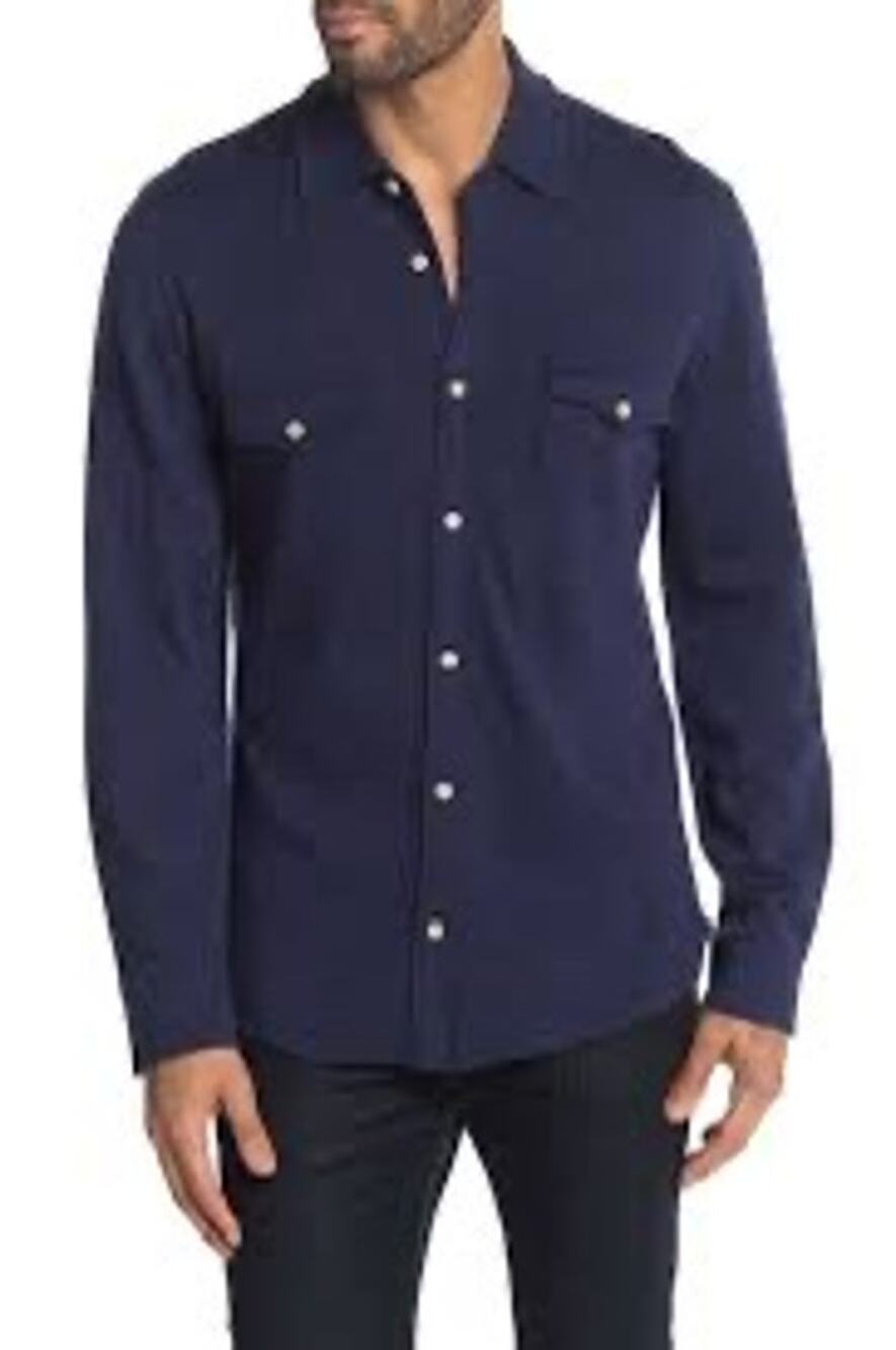 Thomas Dean Men's Navy Blue Wool Blend Knit Buttoned Down Shirt Size Large-XL
